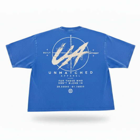 Velocity Blue Bullseye extra oversized T-shirt by Unmatched Apparel – back graphic