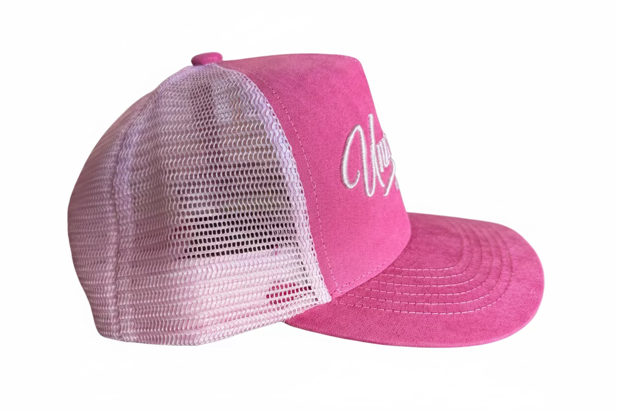 Pink Suede Unmatched Trucker Hat